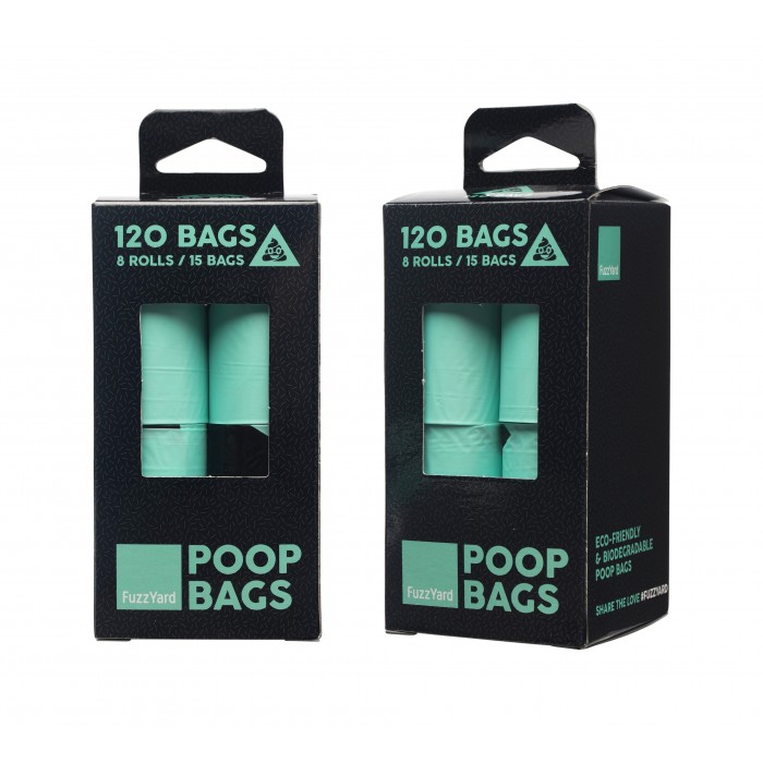 FuzzYard Poop Bags - 8 Rolos por Caixa - Biodegradável